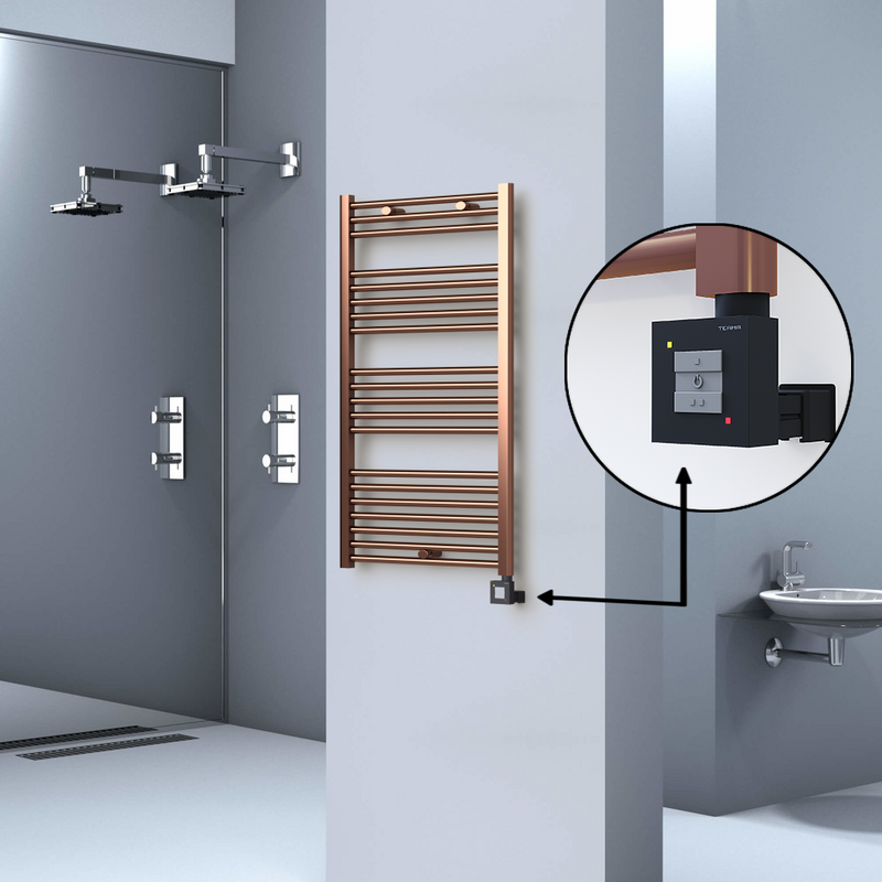 Haiti Electric Towel Warmer 600x1100 Flat Antique Copper Gloss (KTX1 Thermostat) 300 Watt