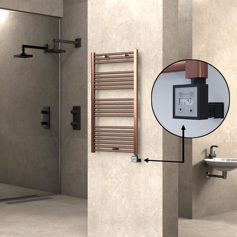 Haiti Electric Towel Warmer 600x1100 Flat Antique Copper Gloss (KTX3 Thermostat) 300 Watt