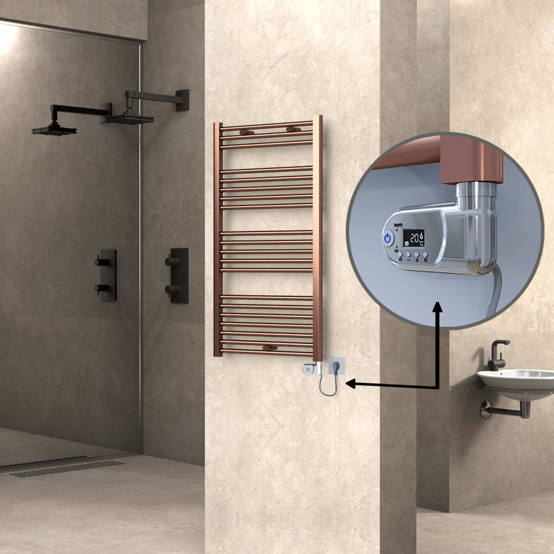 Haiti Electric Towel Warmer 600x1100 Flat Antique Copper Gloss (Thesis Thermostat) 300 Watt