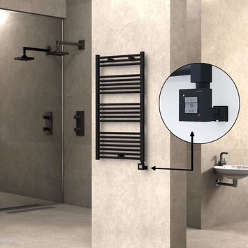 Radiva - Haiti Electric Towel Warmer 600x1100 Flat Black Matt (KTX1 Thermostat) 600 Watt