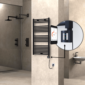 Radiva - Haiti Sèche Serviettes Electrique 600x1100 Noir mat Ktx4 600 Watt Câble en spirale