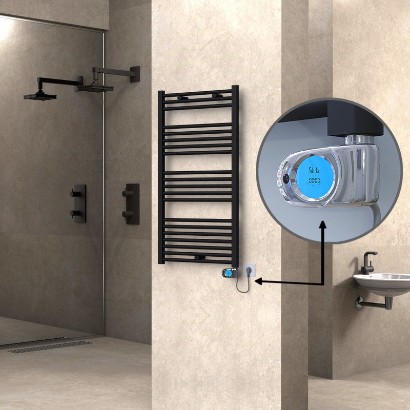Haiti Electric Towel Warmer 600x1100 Flat Black Matt (Musa Thermostat) 600 Watt