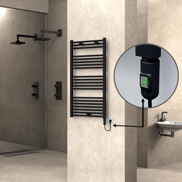 Radiva - Haiti Electric Towel Warmer 600x1100 Flat Black Matt (On/Off Button) 600 Watt