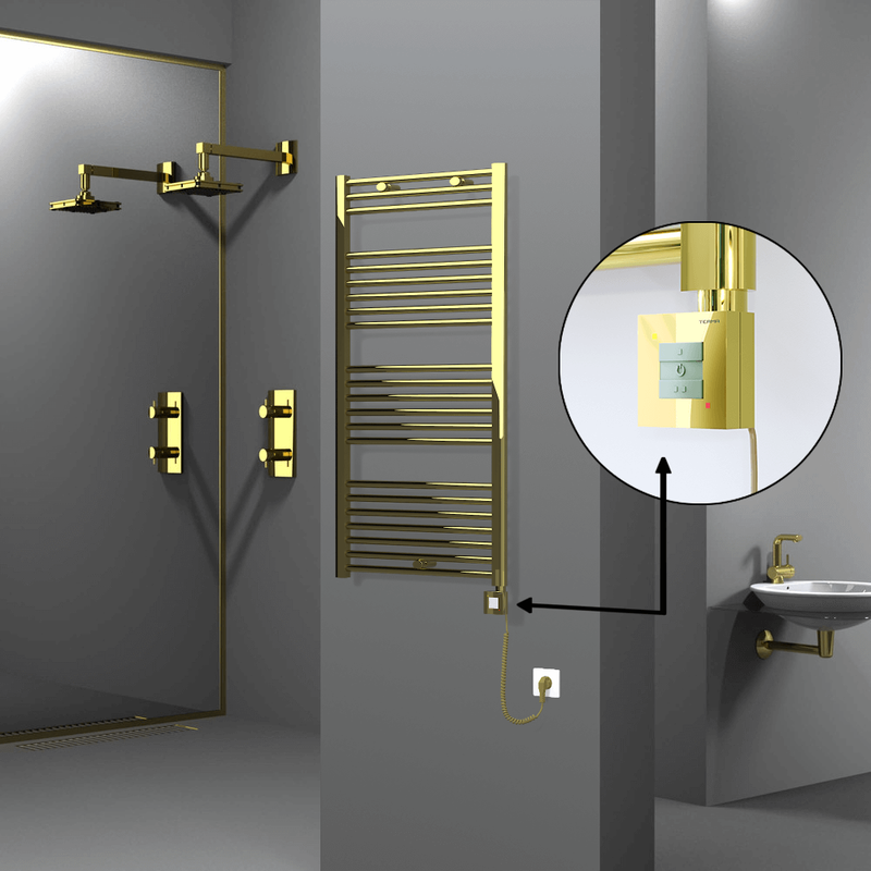 Haiti Electric Towel Warmer 600x1200 Flat Gold (KTX1 Thermostat) 300 Watt Spiral Cable