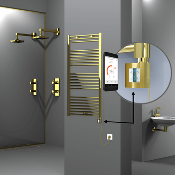 Radiva - Haiti Electric Towel Warmer 600x1200 Flat Gold (KTX4 Thermostat) 300 Watt Spiral Cable