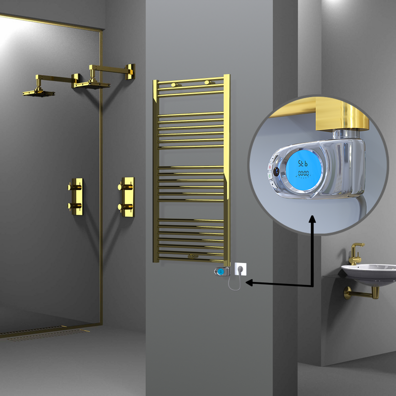 Haiti Electric Towel Warmer 600x1200 Flat Gold (Musa Thermostat) 300 Watt