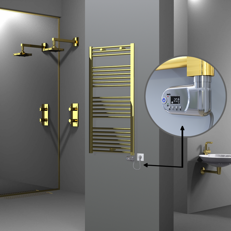 Haiti Electric Towel Warmer 600x1200 Flat Gold (Thesis Thermostat) 300 Watt