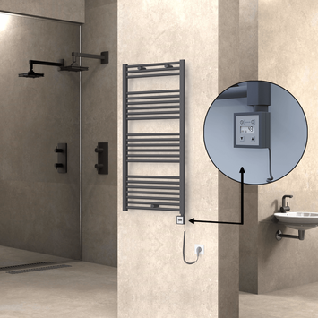 Radiva - Haiti Sèche Serviettes Electrique 600x1200 Anthracite Ktx3 600 Watt Câble en spirale