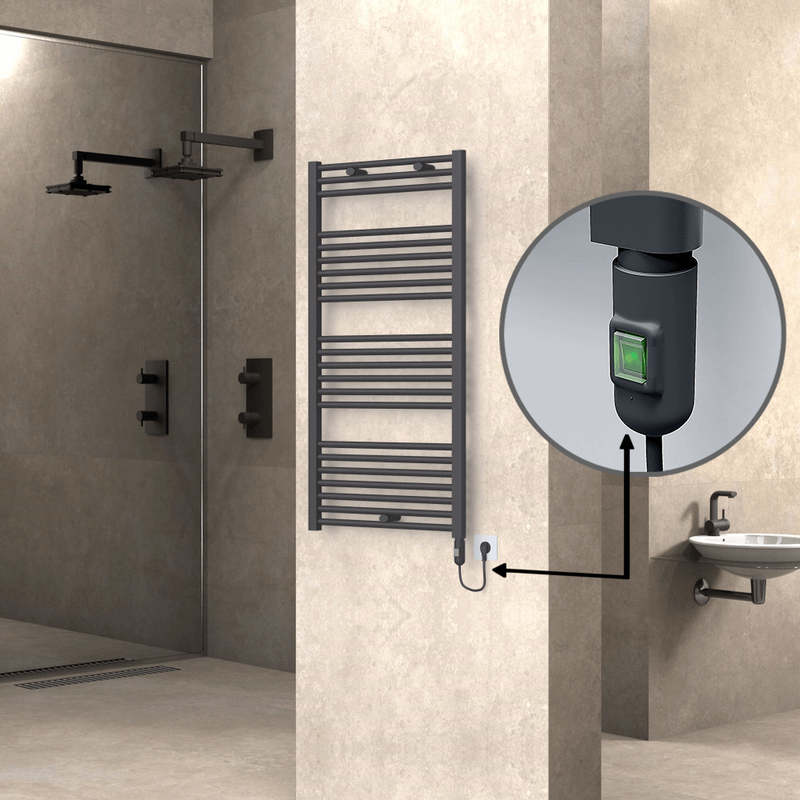 Haiti Electric Towel Warmer 600x1200 Flat Anthracite Textured (On/Off Button) 600 Watt