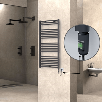 Radiva - Haiti Sèche Serviettes Electrique 600x1200 Anthracite (On/Off) 600 Watt