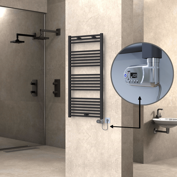 Radiva - Haiti Sèche Serviettes Electrique 600x1200 Anthracite (Thermostat Thesis) 600 Watt