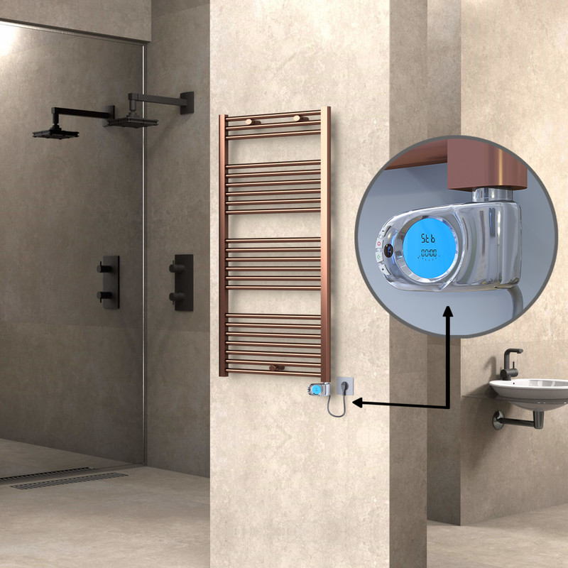 Haiti Electric Towel Warmer 600x1200 Flat Antique Copper Gloss (Musa Thermostat) 300 Watt