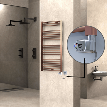  - Haiti Electric Towel Warmer 600x1200 Flat Antique Copper Gloss (Thesis Thermostat) 300 Watt