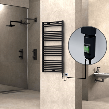 Radiva - Haiti Electric Towel Warmer 600x1200 Flat Black Matt (On/Off Button) 600 Watt