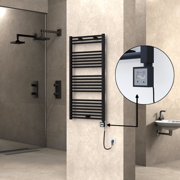 Radiva - Haiti Sèche Serviettes Electrique 600x1200 Noir mat Ktx3 600 Watt Câble en spirale