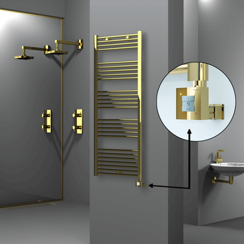 Radiva - Haiti Electric Towel Warmer 600x1500 Flat Gold (KTX1 Thermostat) 600 Watt
