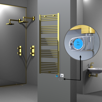 Radiva - Haiti Electric Towel Warmer 600x1500 Flat Gold (Musa Thermostat) 600 Watt