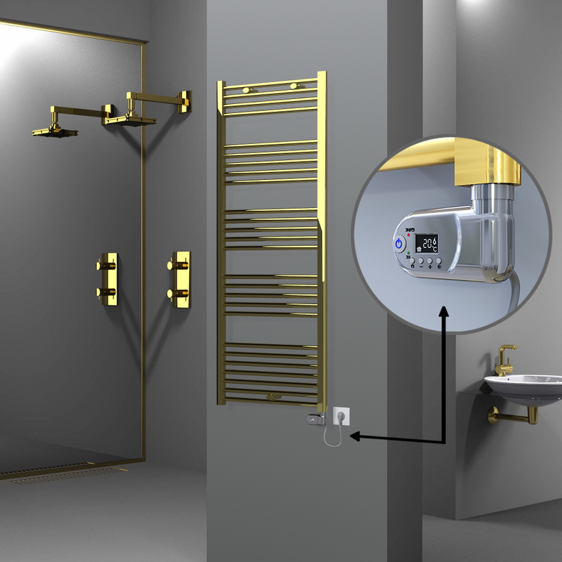 Haiti Electric Towel Warmer 600x1500 Flat Gold (Thesis Thermostat) 600 Watt