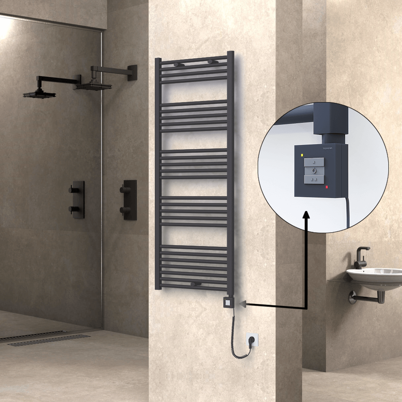 Haiti Electric Towel Warmer 600x1500 Flat Anthracite Textured (KTX1 Thermostat) 1000 Watt Spiral Cable