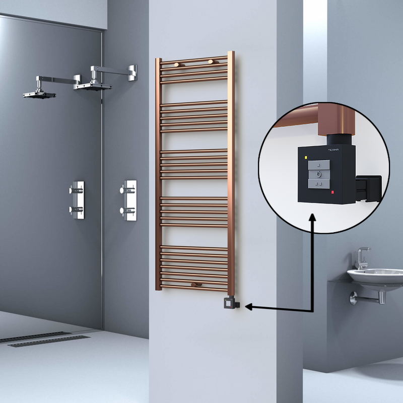 Haiti Electric Towel Warmer 600x1500 Flat Antique Copper Gloss (KTX1 Thermostat) 600 Watt