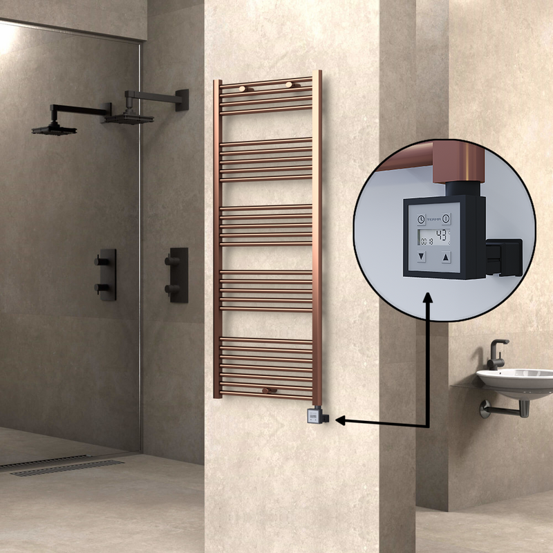 Haiti Electric Towel Warmer 600x1500 Flat Antique Copper Gloss (KTX3 Thermostat) 600 Watt