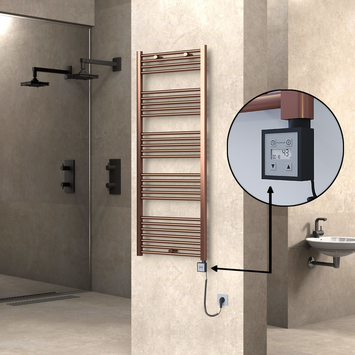  - Haiti Electric Towel Warmer 600x1500 Flat Antique Copper Gloss (KTX3 Thermostat) 600 Watt Spiral Cable