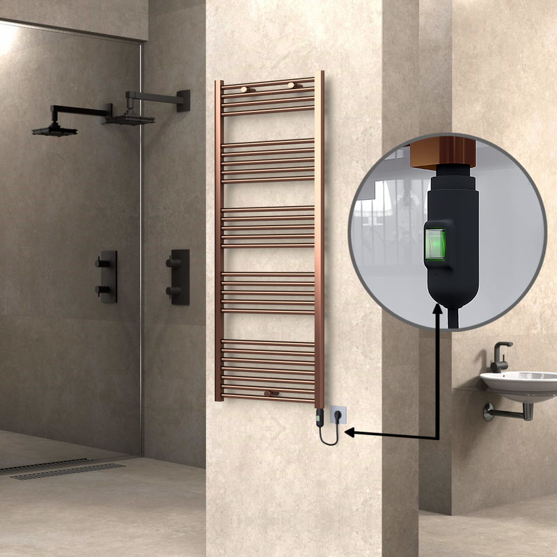 Haiti Electric Towel Warmer 600x1500 Flat Antique Copper Gloss (On/Off Button) 600 Watt