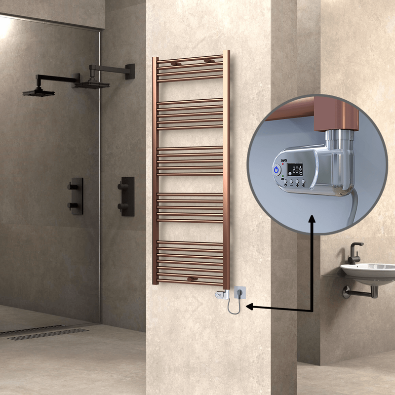 Haiti Electric Towel Warmer 600x1500 Flat Antique Copper Gloss (Thesis Thermostat) 600 Watt