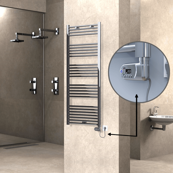 Radiva - Haiti Sèche Serviettes Electrique 600 Watt 600x1500 Plat Chrome (Thermostat Thesis)