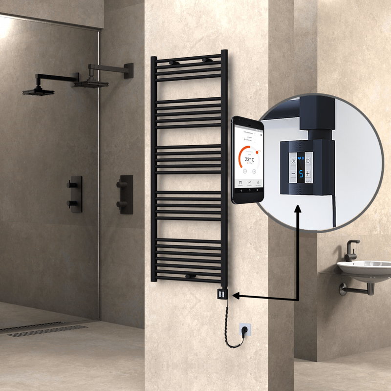 Haiti Sèche Serviettes Electrique 600x1500 Noir mat Ktx4 1000 Watt Câble en spirale