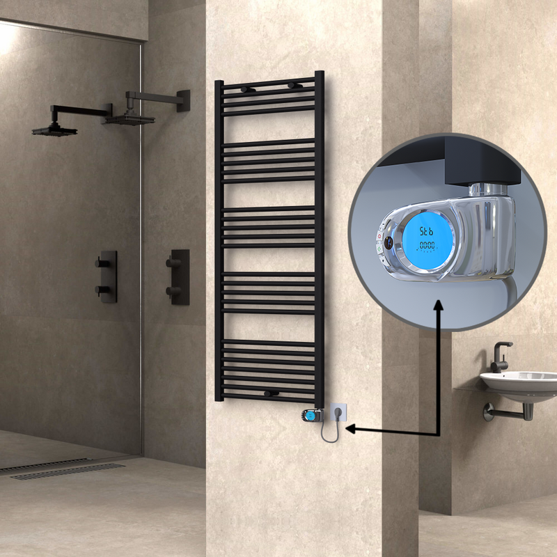 Haiti Electric Towel Warmer 600x1500 Flat Black Matt (Musa Thermostat) 900 Watt