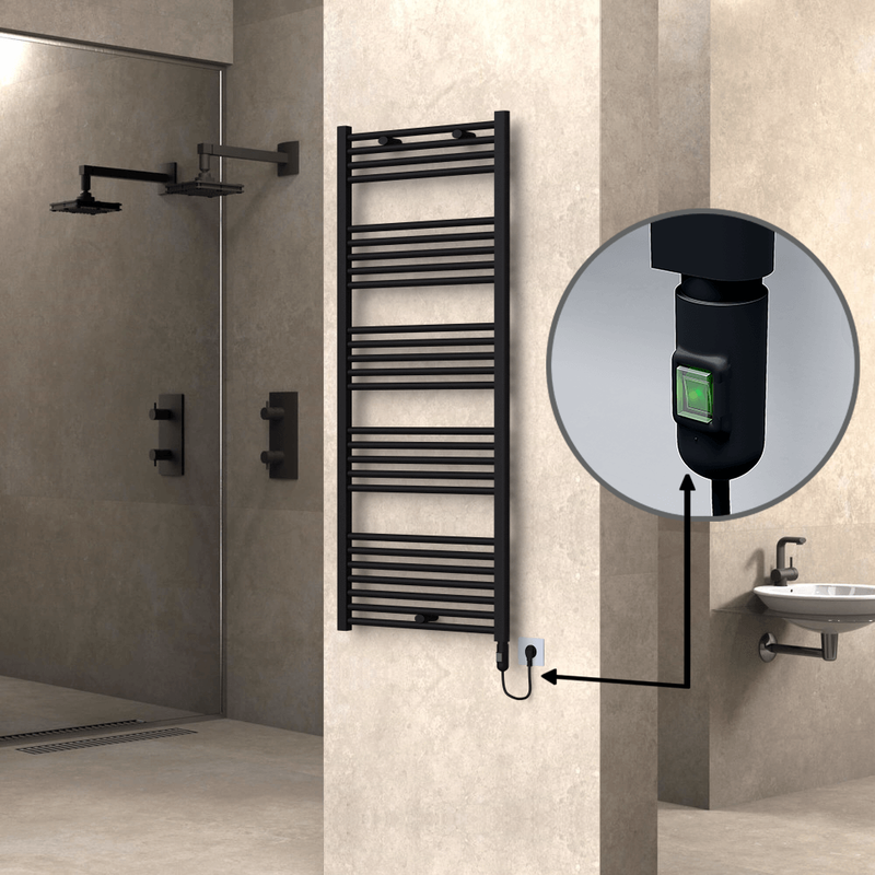 Haiti Electric Towel Warmer 600x1500 Flat Black Matt (On/Off Button) 900 Watt