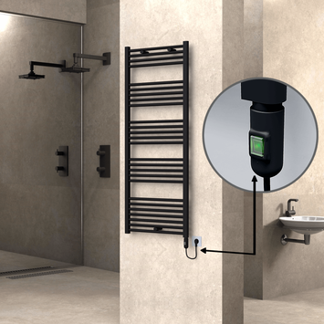 Radiva - Haiti Sèche Serviettes Electrique 600x1500 Noir mat (On/Off) 900 Watt