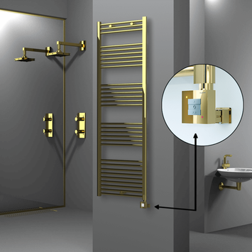 Radiva - Haiti Electric Towel Warmer 600x1800 Flat Gold (KTX1 Thermostat) 600 Watt