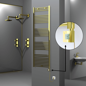 Radiva - Haiti Electric Towel Warmer 600x1800 Flat Gold (KTX1 Thermostat) 600 Watt Spiral Cable