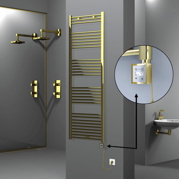 Radiva - Haiti Electric Towel Warmer 600x1800 Flat Gold (KTX3 Thermostat) 600 Watt Spiral Cable