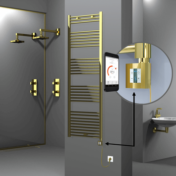 Radiva - Haiti Electric Towel Warmer 600x1800 Flat Gold (KTX4 Thermostat) 600 Watt Spiral Cable