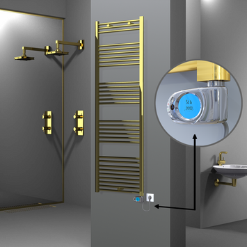 Radiva - Haiti Electric Towel Warmer 600x1800 Flat Gold (Musa Thermostat) 600 Watt