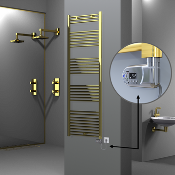 Radiva - Haiti Electric Towel Warmer 600x1800 Flat Gold (Thesis Thermostat) 600 Watt