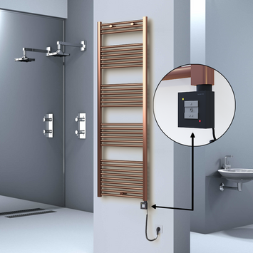  - Haiti Electric Towel Warmer 600x1800 Flat Antique Copper Gloss (KTX1 Thermostat) 600 Watt Spiral Cable