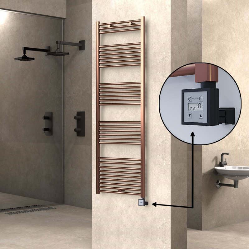 Haiti Electric Towel Warmer 600x1800 Flat Antique Copper Gloss (KTX3 Thermostat) 600 Watt
