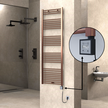  - Haiti Electric Towel Warmer 600x1800 Flat Antique Copper Gloss (KTX3 Thermostat) 600 Watt Spiral Cable