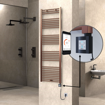  - Haiti Electric Towel Warmer 600x1800 Flat Antique Copper Gloss (KTX4 Thermostat) 600 Watt Spiral Cable