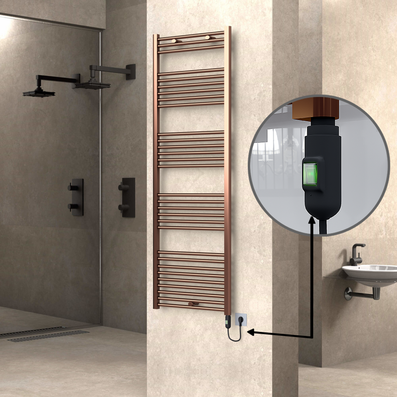 Haiti Electric Towel Warmer 600x1800 Flat Antique Copper Gloss (On/Off Button) 600 Watt