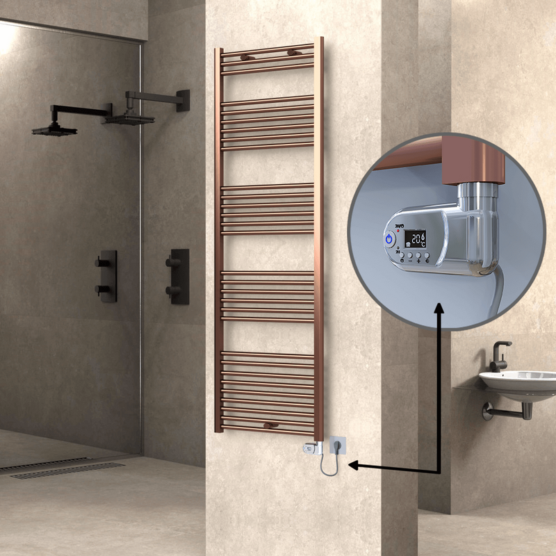 Haiti Electric Towel Warmer 600x1800 Flat Antique Copper Gloss (Thesis Thermostat) 600 Watt