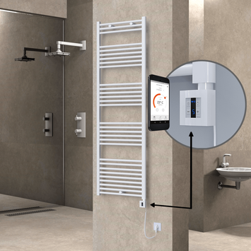  - Haiti Electric Towel Warmer 600x1800 Flat White Gloss (KTX4 Thermostat) 1000 Watt Spiral Cable