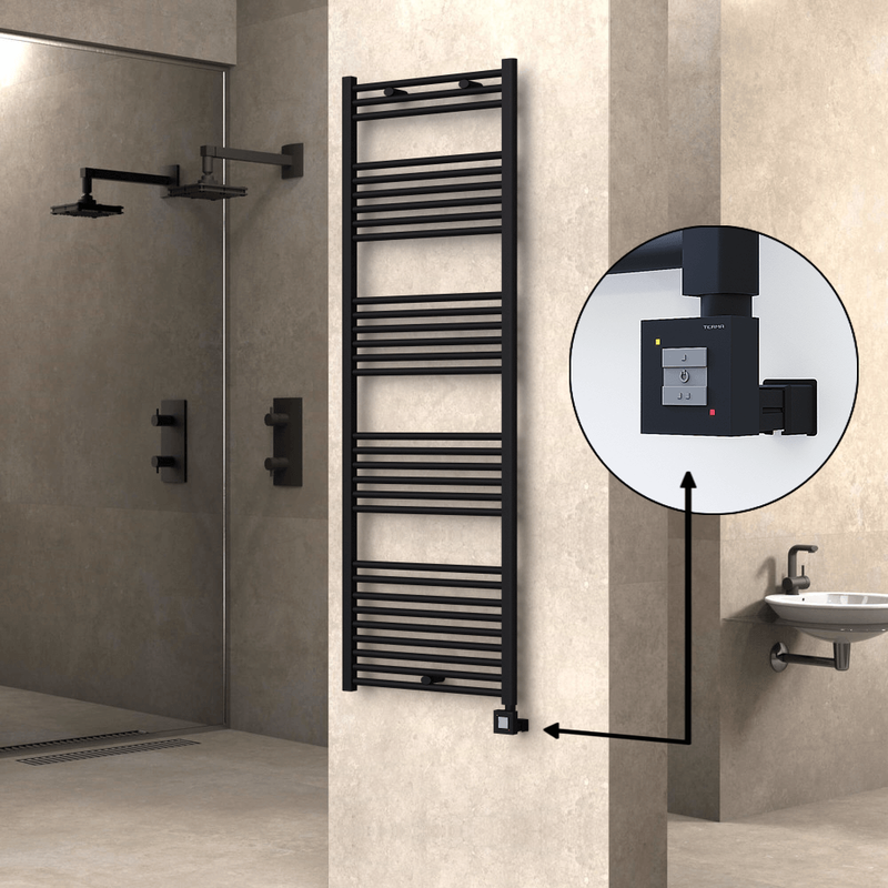 Haiti Electric Towel Warmer 600x1800 Flat Black Matt (KTX1 Thermostat) 1000 Watt