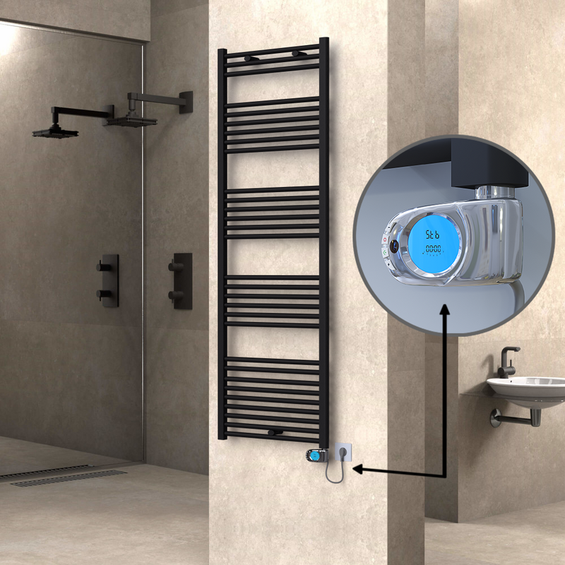 Haiti Electric Towel Warmer 600x1800 Flat Black Matt (Musa Thermostat) 900 Watt