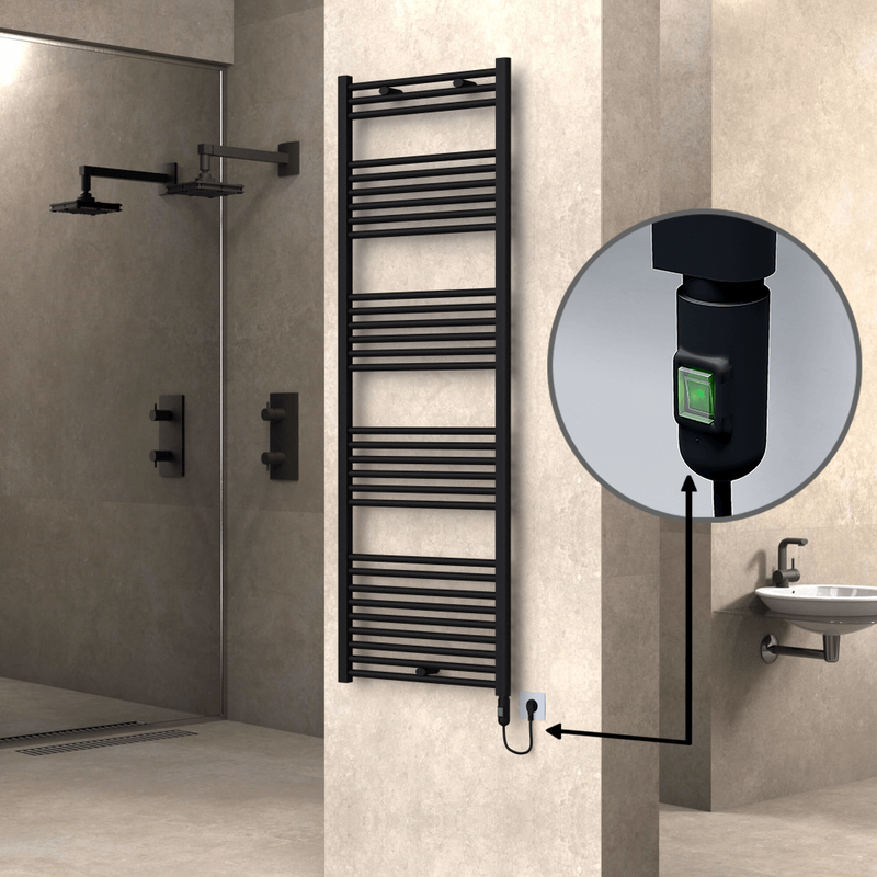 Haiti Electric Towel Warmer 600x1800 Flat Black Matt (On/Off Button) 900 Watt