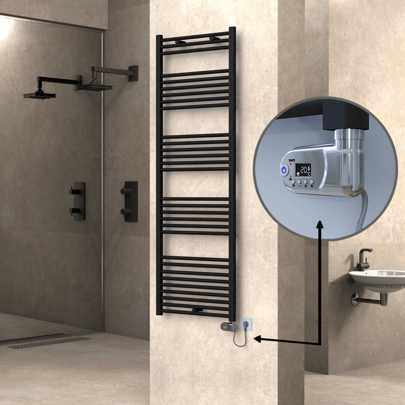 Haiti Sèche Serviettes Electrique 600x1800 Noir mat (Thermostat Thesis) 900 Watt